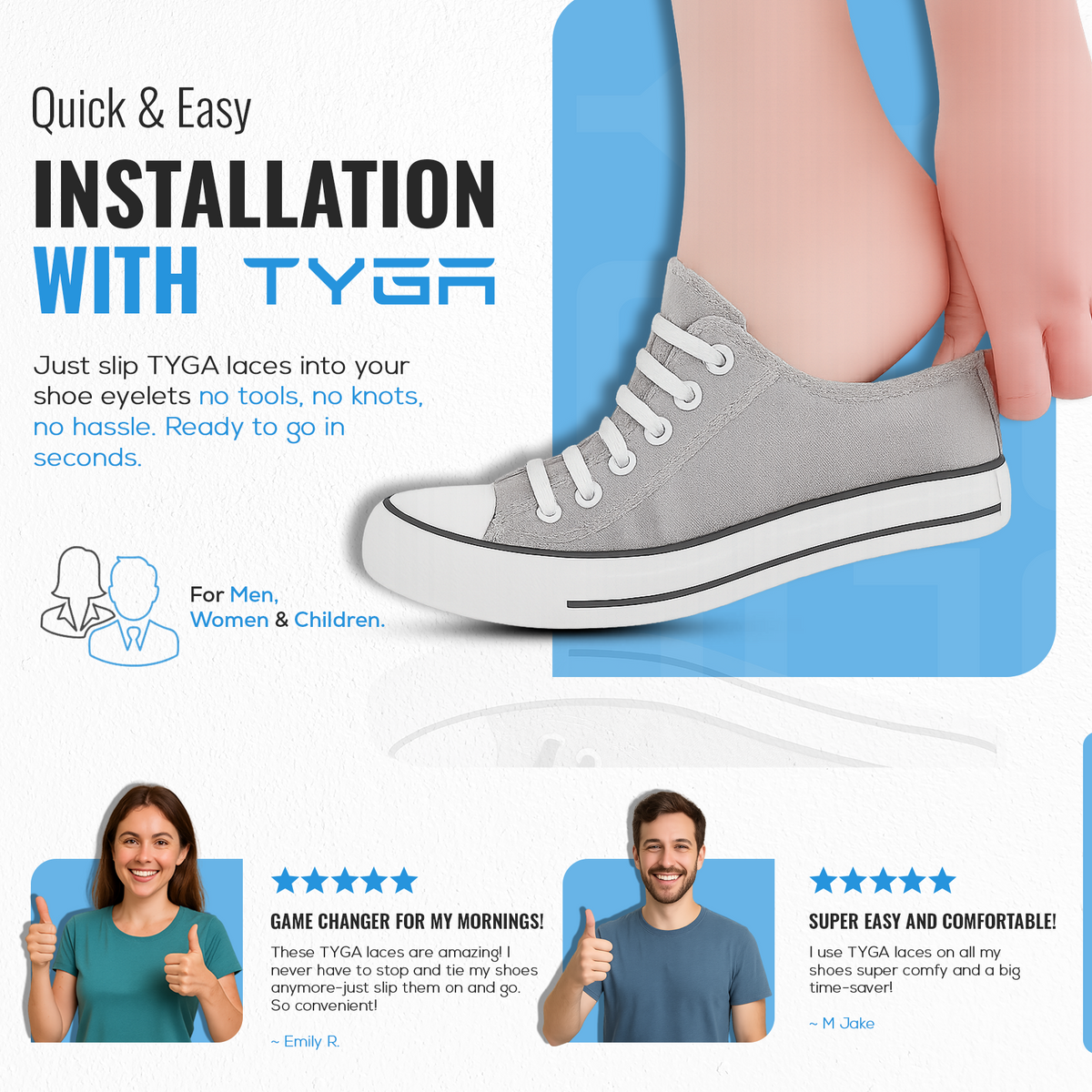 No-Tie Silicone Elastic Shoelaces, Waterproof Flat Design, Pack of 16
