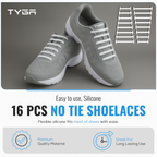 No-Tie Silicone Elastic Shoelaces, Waterproof Flat Design, Pack of 16
