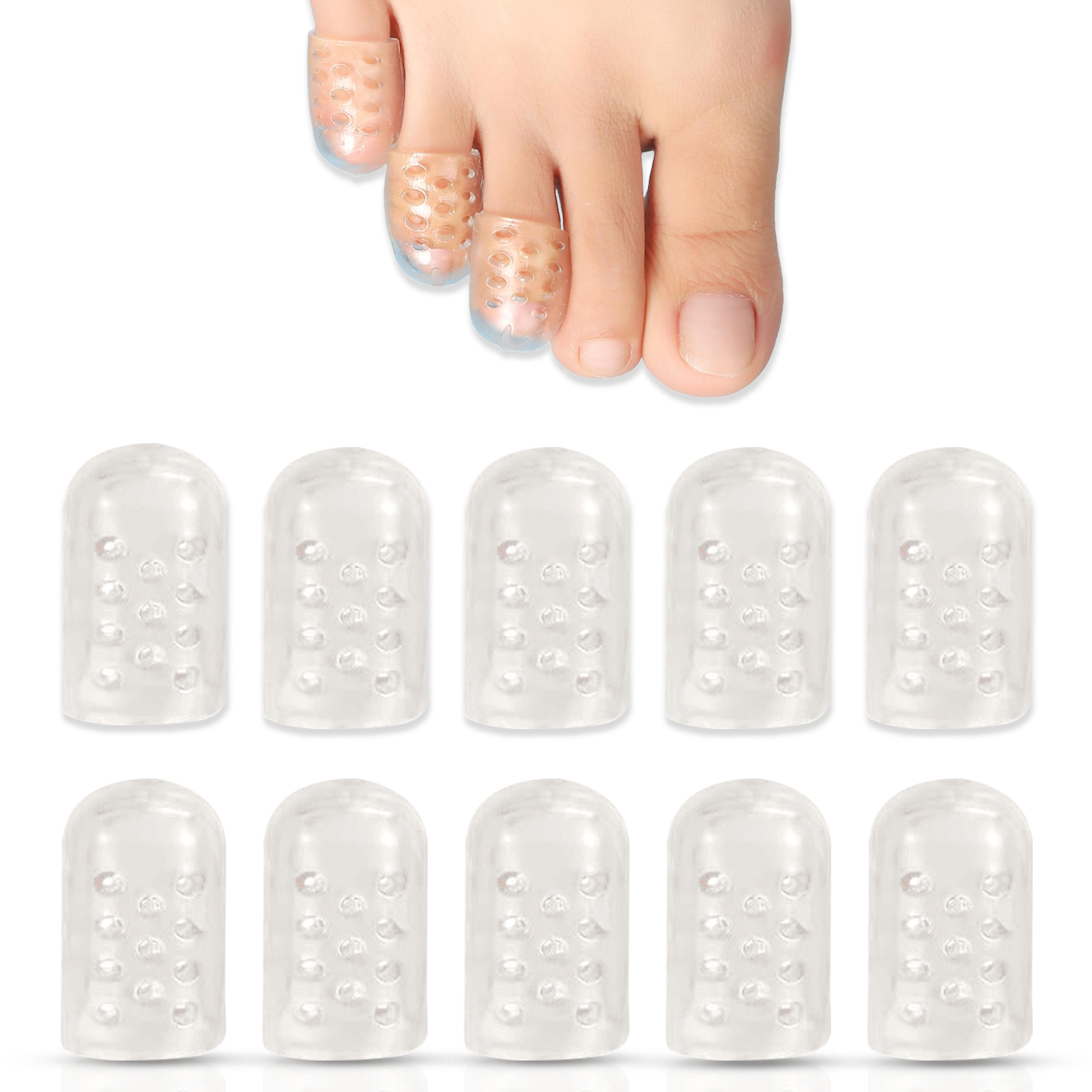 Silicone Gel Toe Protectors, Pain Relief, Blister Prevention, Pack of 10