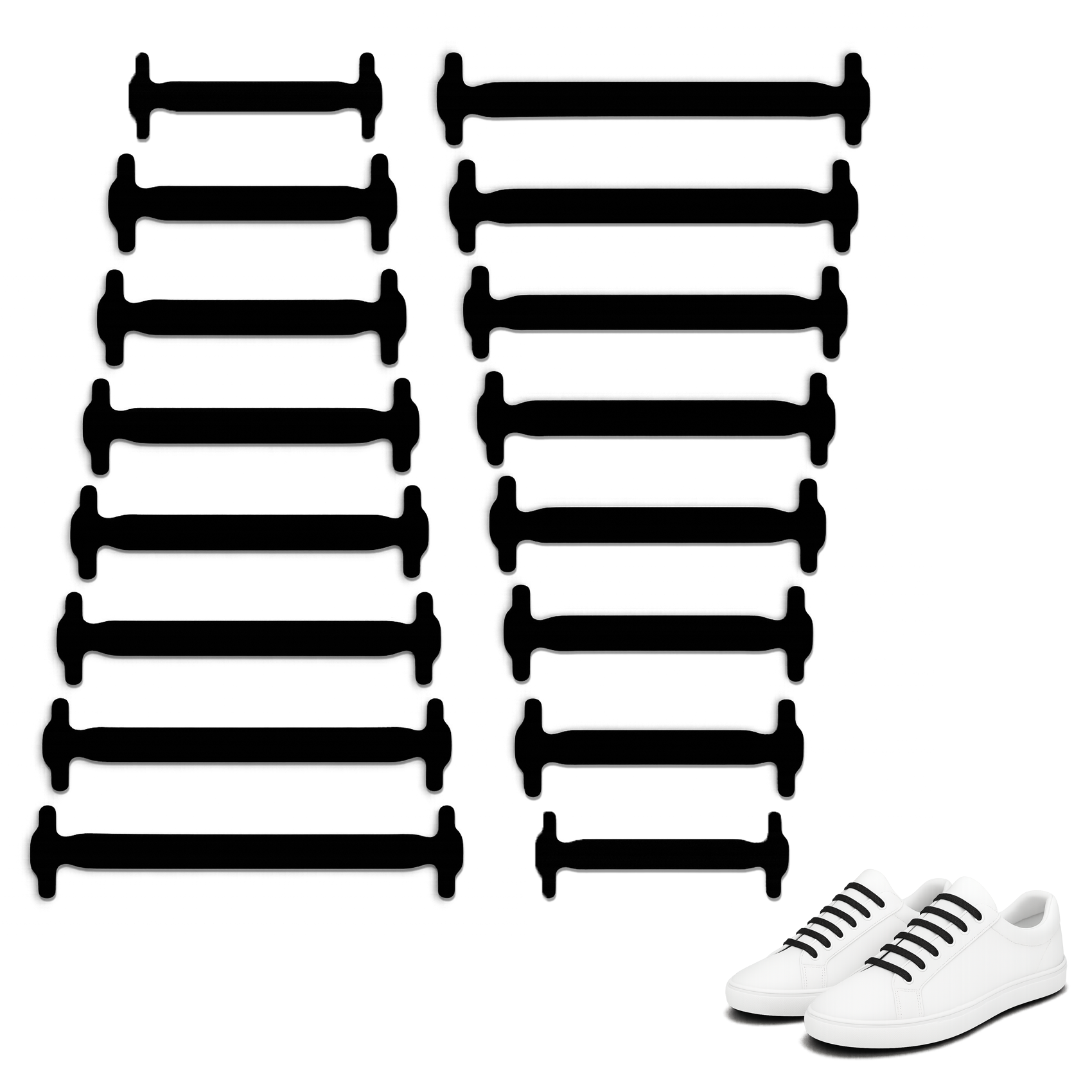 No-Tie Silicone Elastic Shoelaces, Waterproof Flat Design, Pack of 16