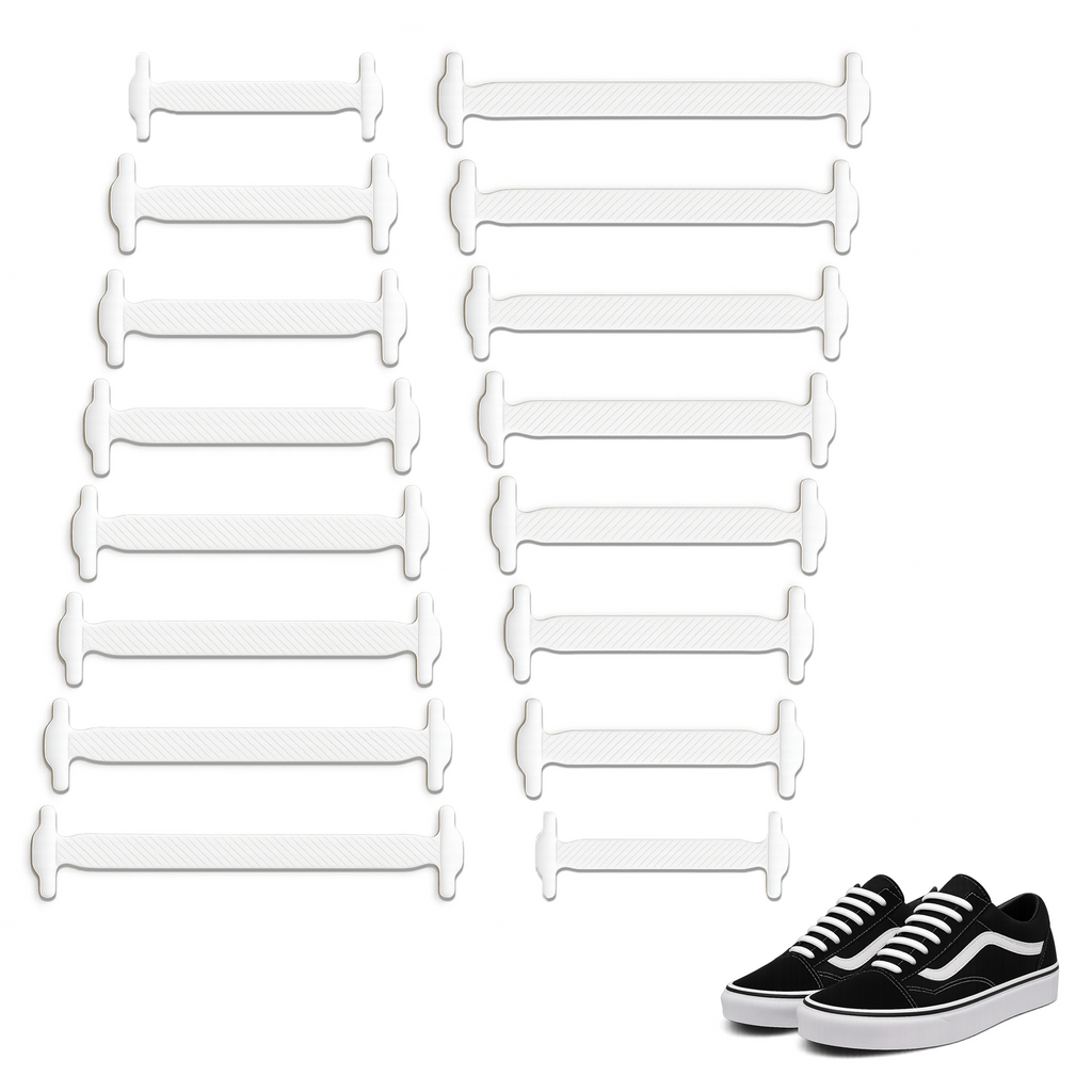 No-Tie Silicone Elastic Shoelaces, Waterproof Flat Design, Pack of 16