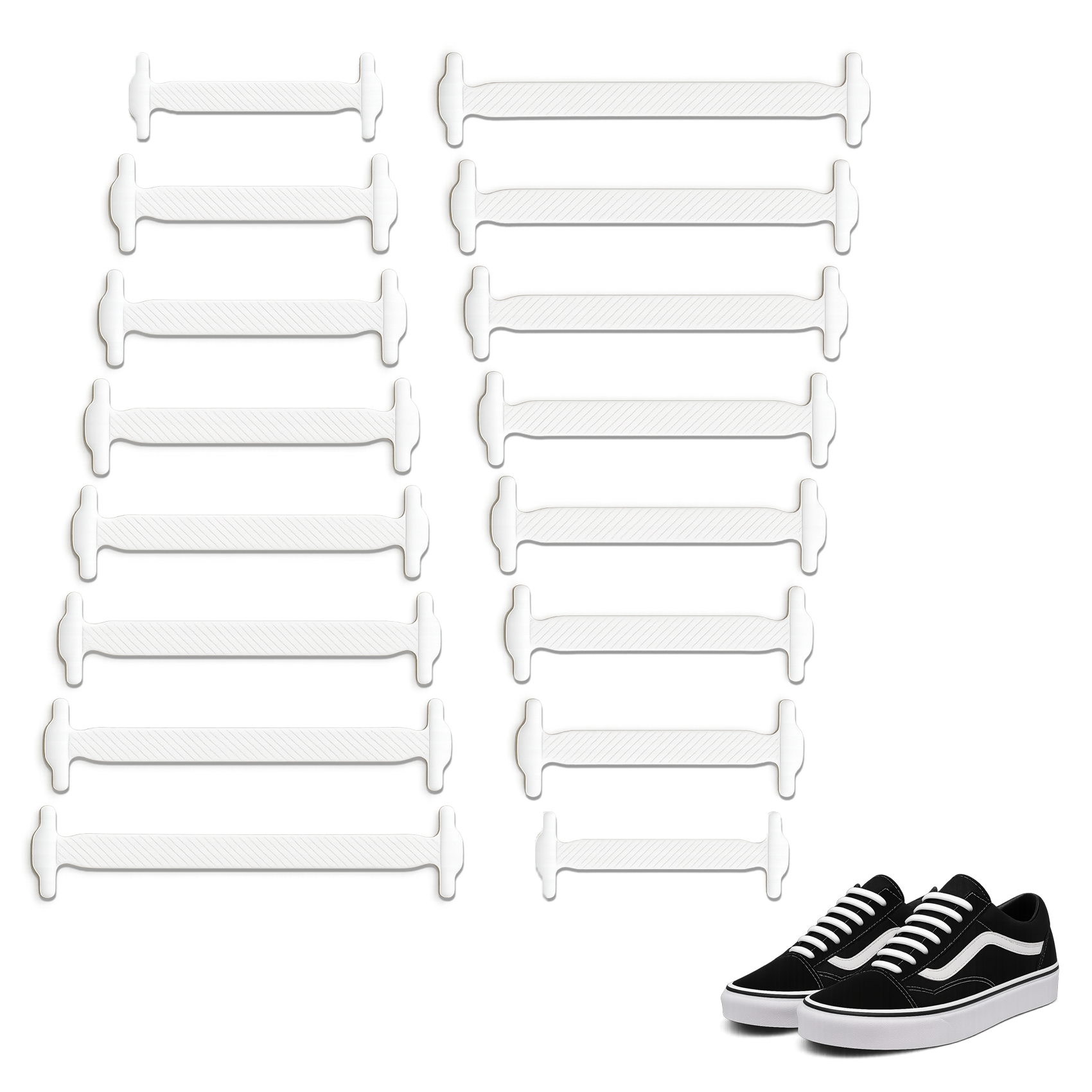 No-Tie Silicone Elastic Shoelaces, Waterproof Flat Design, Pack of 16
