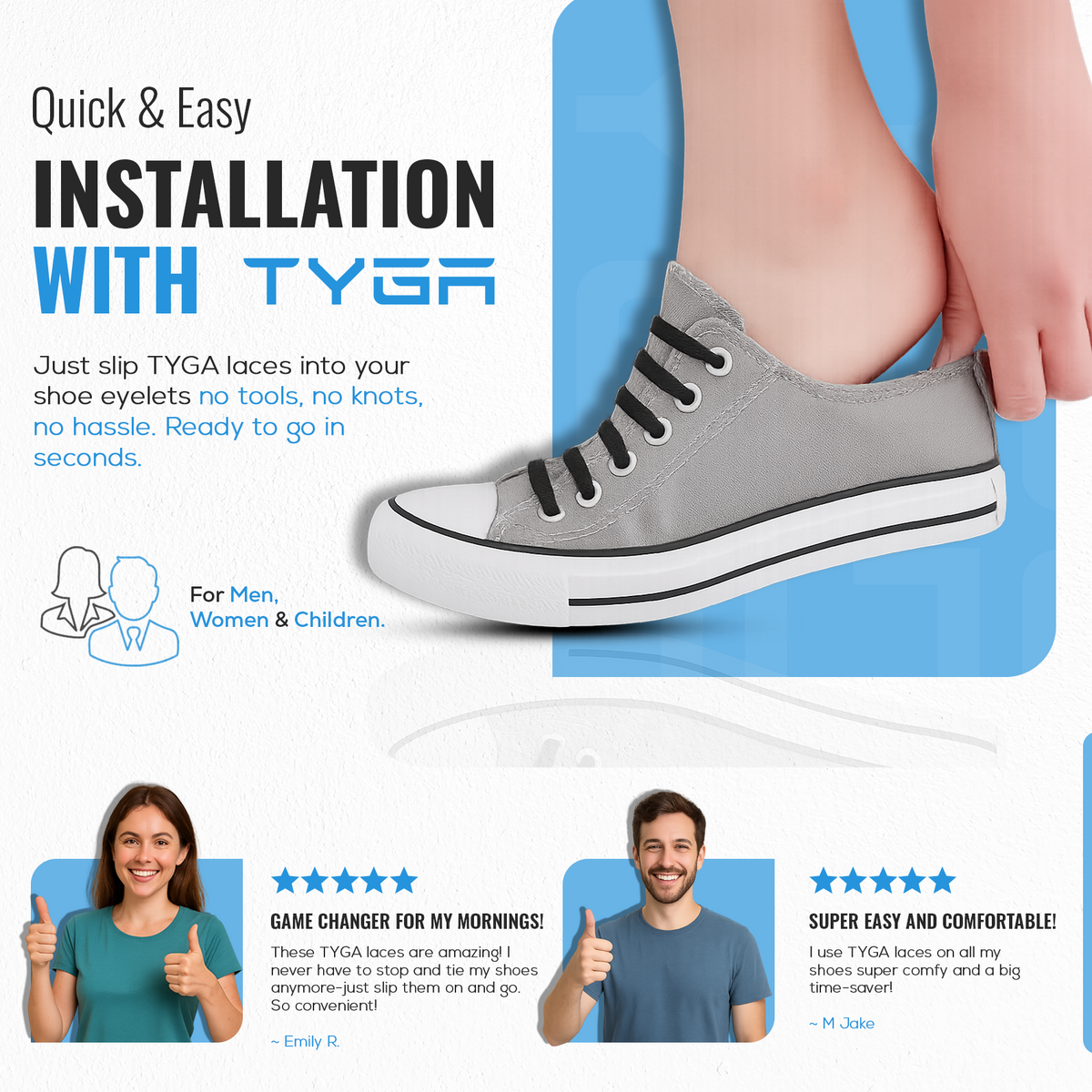 No-Tie Silicone Elastic Shoelaces, Waterproof Flat Design, Pack of 16