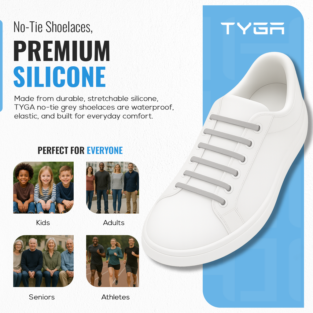 No-Tie Silicone Elastic Shoelaces, Waterproof Flat Design, Pack of 16