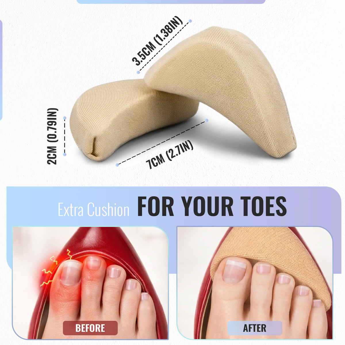 Soft Fabric Shoe Head Insoles, Breathable Cushioned Toe Pads, 1 Pair
