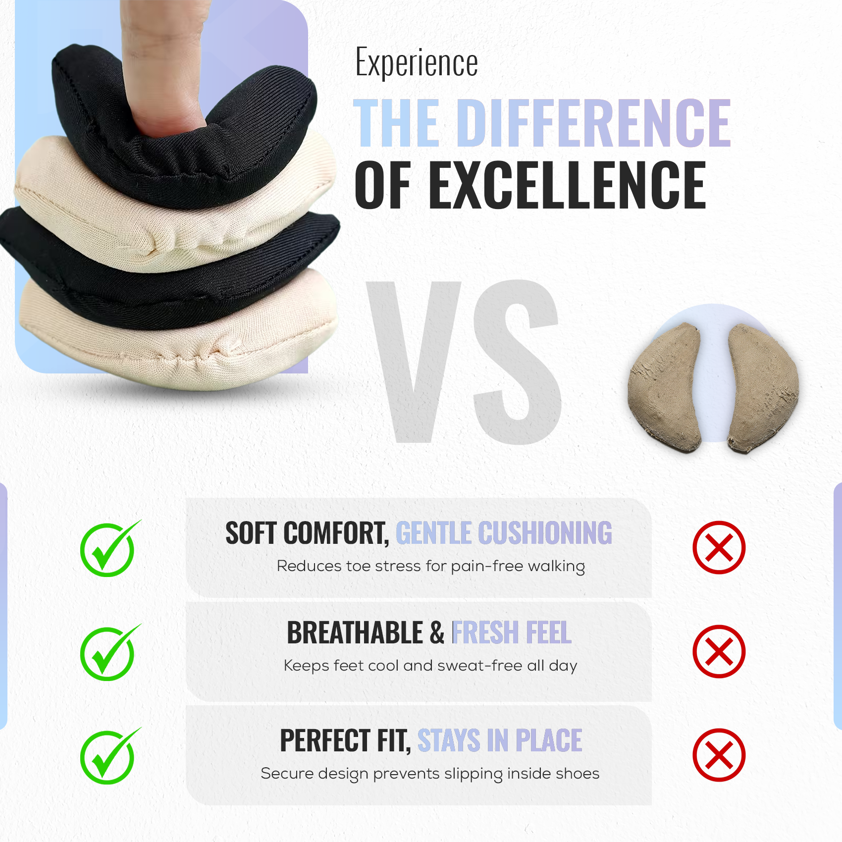 Soft Fabric Shoe Head Insoles, Breathable Cushioned Toe Pads, 1 Pair