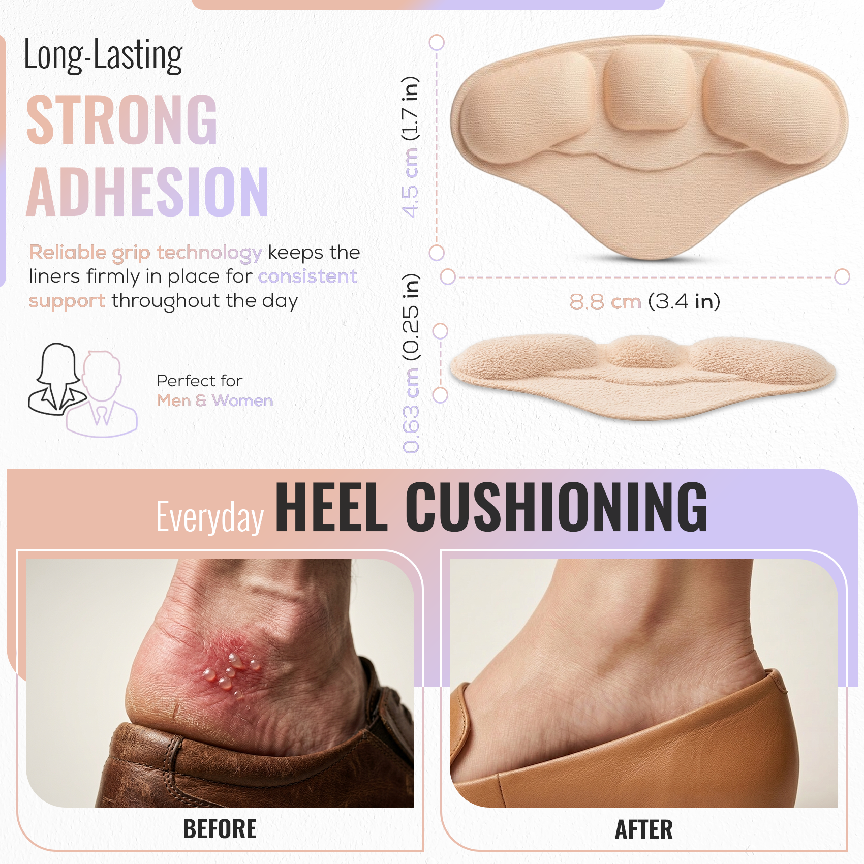Self Adhesive Heel Grips, Soft Heel Cushion Pads, 1 Pair