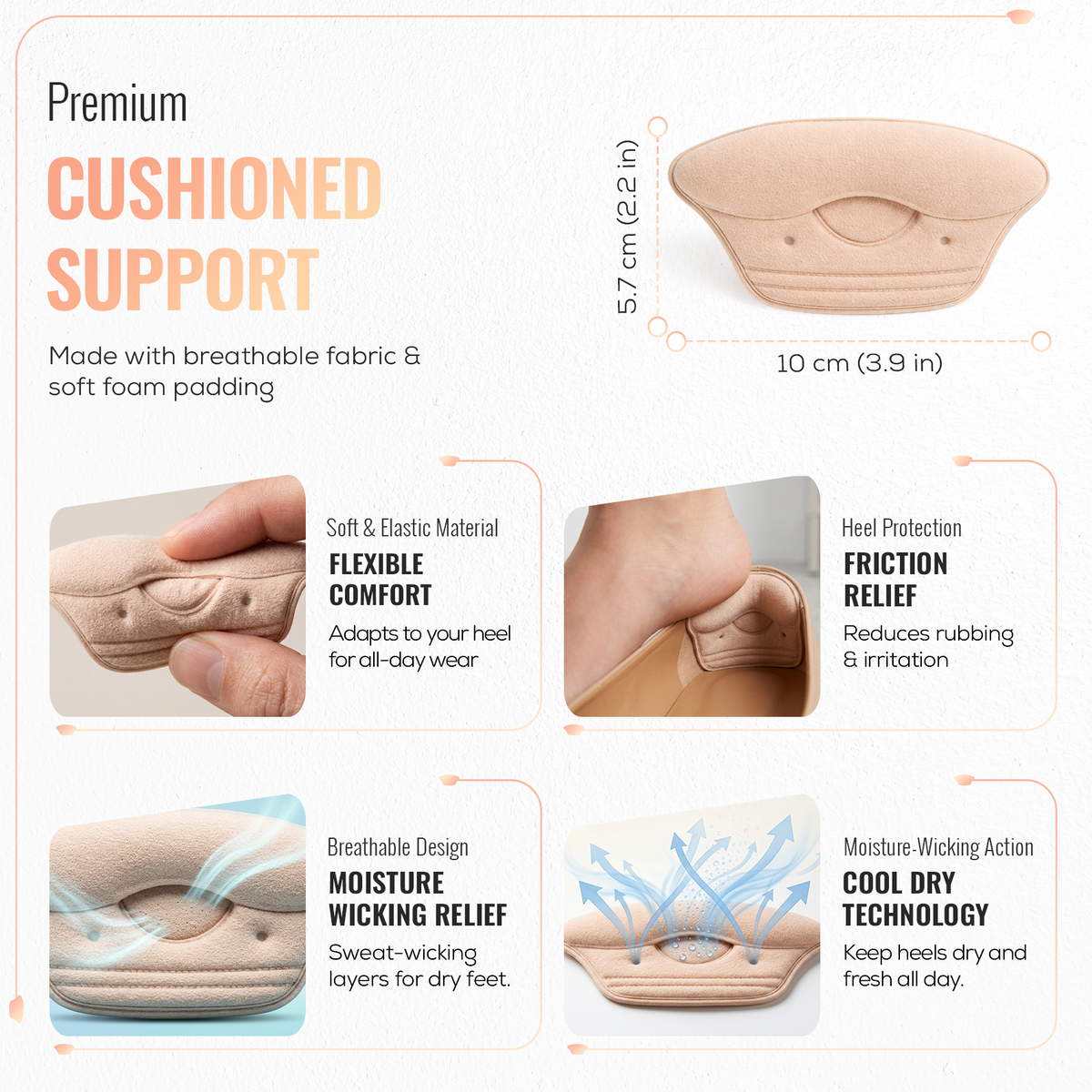 Self Adhesive Heel Cushion Pads, Heel Inserts, 1 Pair
