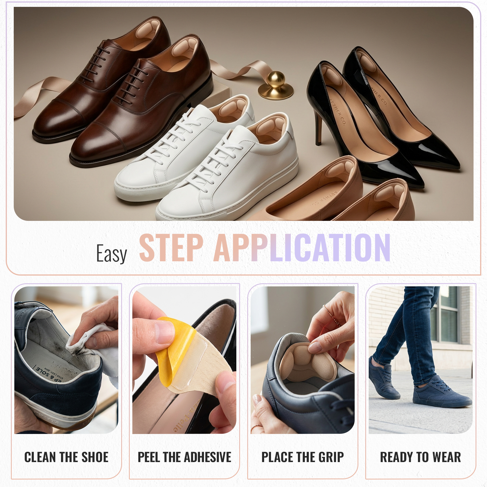 Self Adhesive Heel Grips, Soft Heel Cushion Pads, 1 Pair