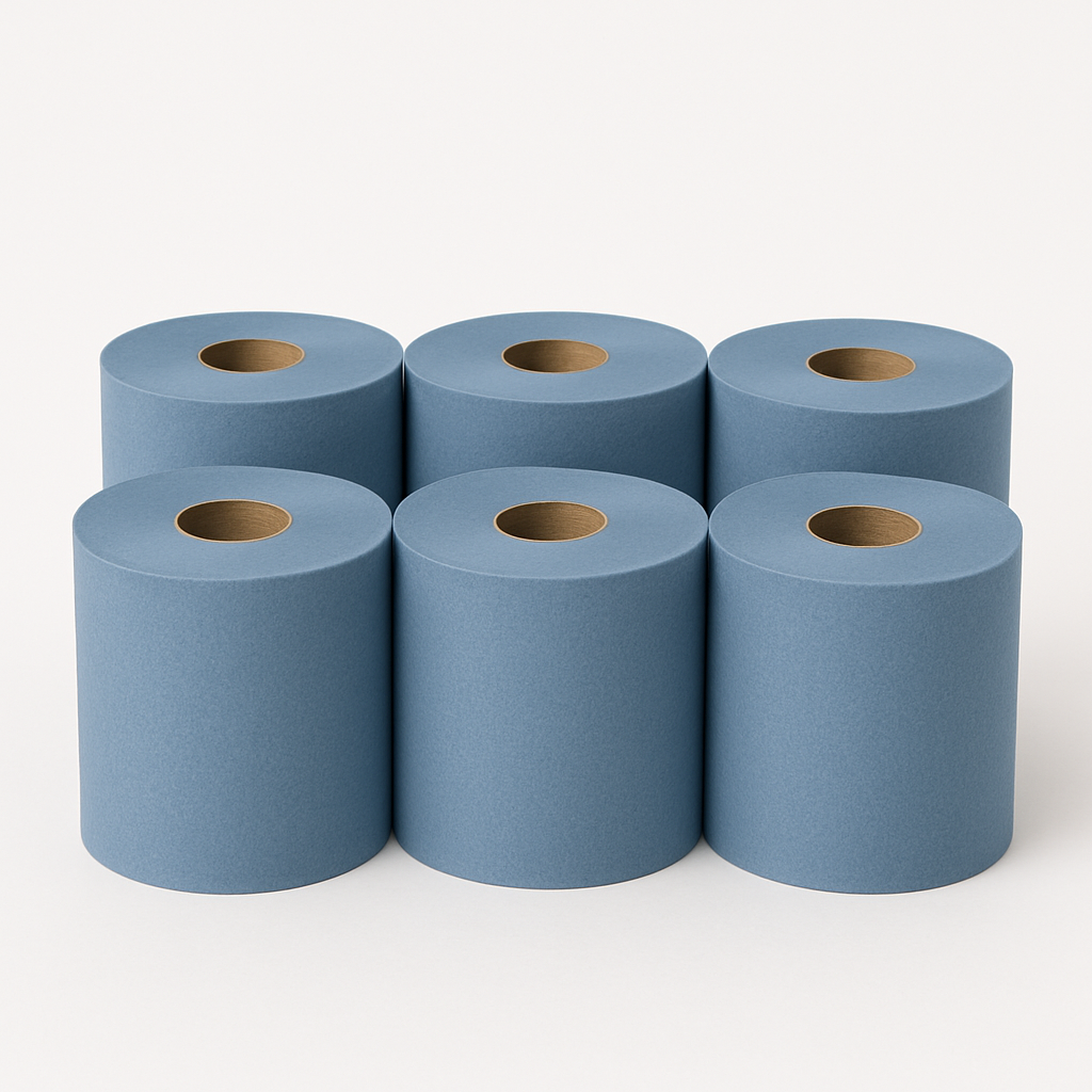 Blue Roll 2-ply 165mm x 150m Centre Feed Embossed, 400mm x 375 sheets, Pack of 6
