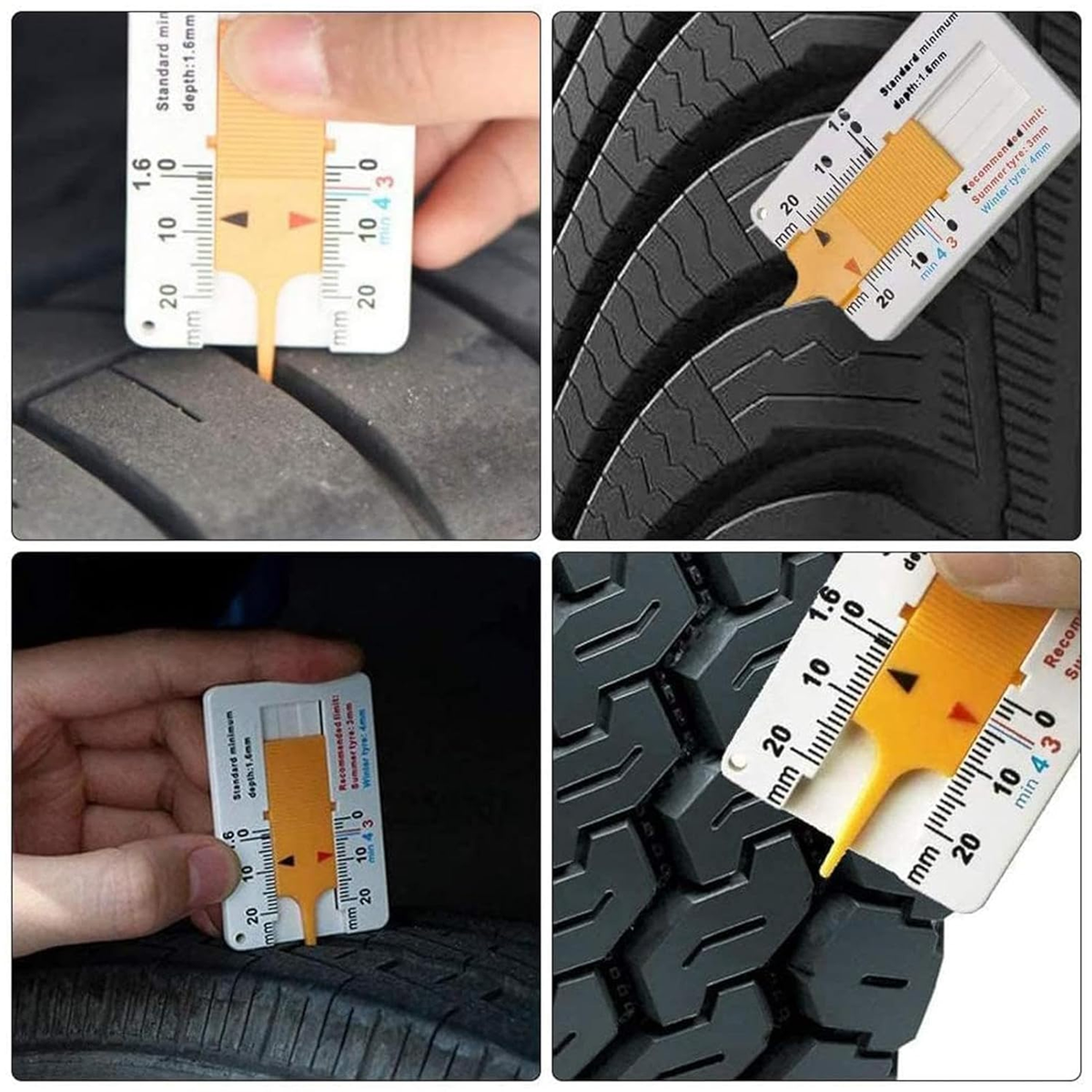 Tire Tread Depth Gauge, 0–20mm Measurement, Portable Design