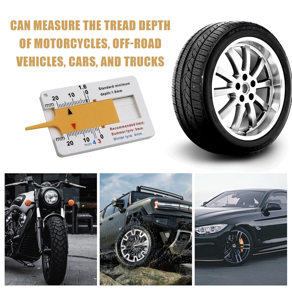 Tire Tread Depth Gauge, 0–20mm Measurement, Portable Design