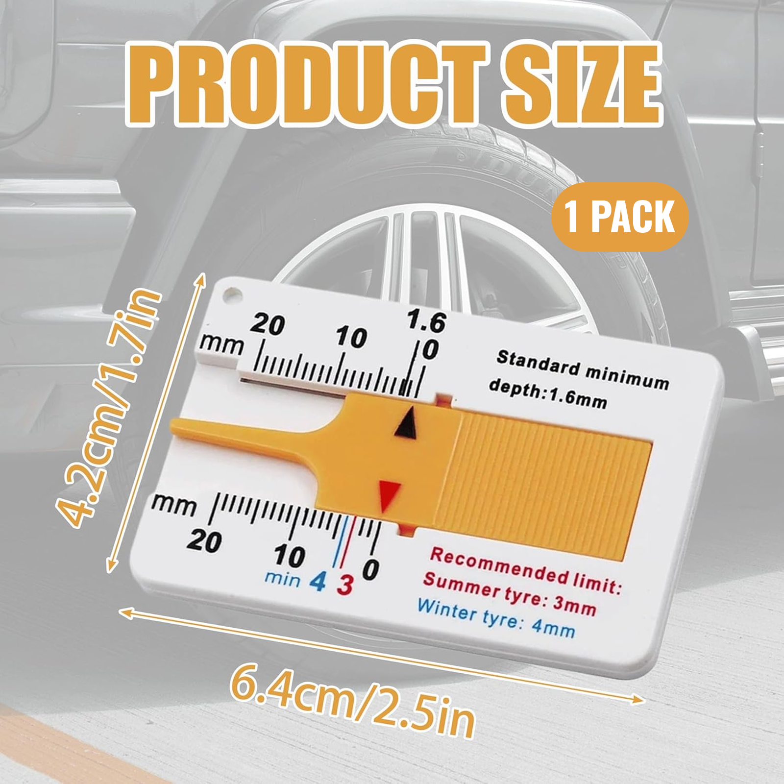 Tire Tread Depth Gauge, 0–20mm Measurement, Portable Design