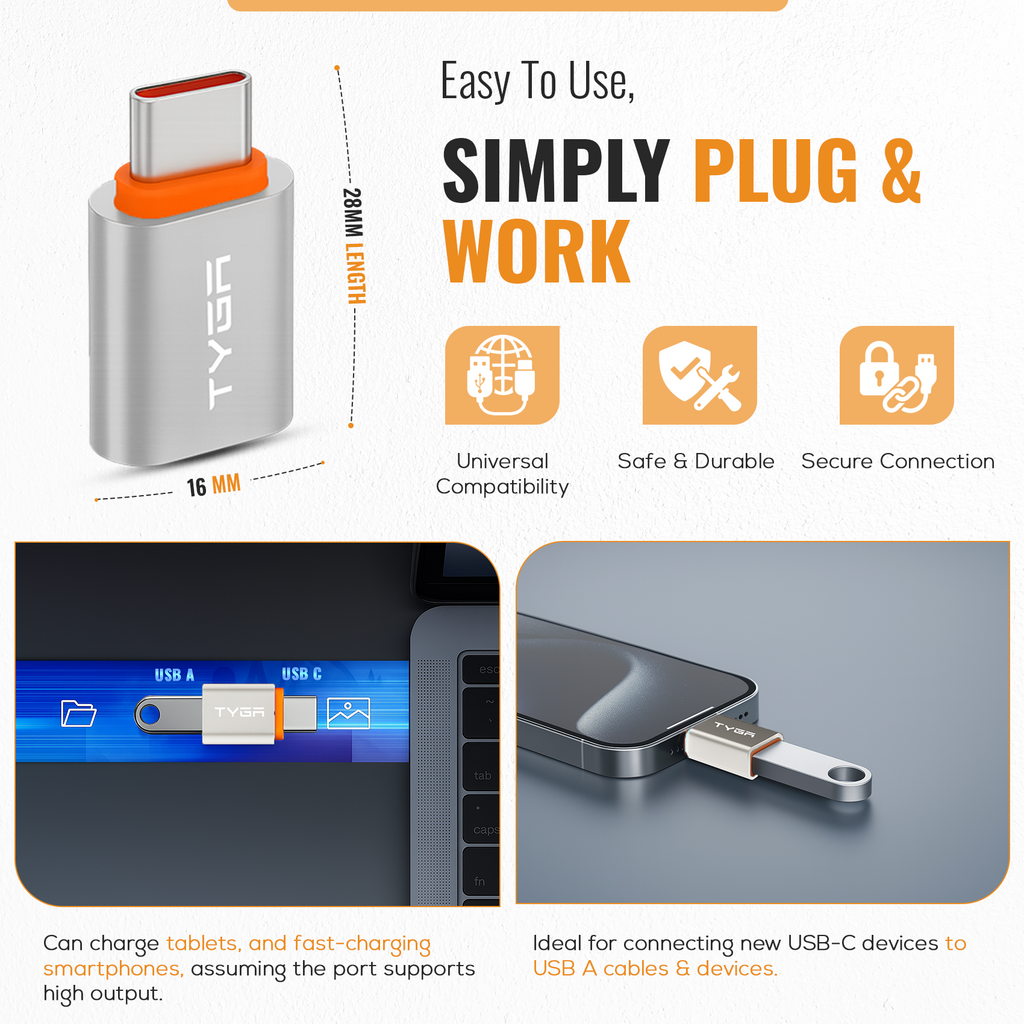 USB-A to USB-C Adapter, 5Gbps Data Transfer, Fast Charging