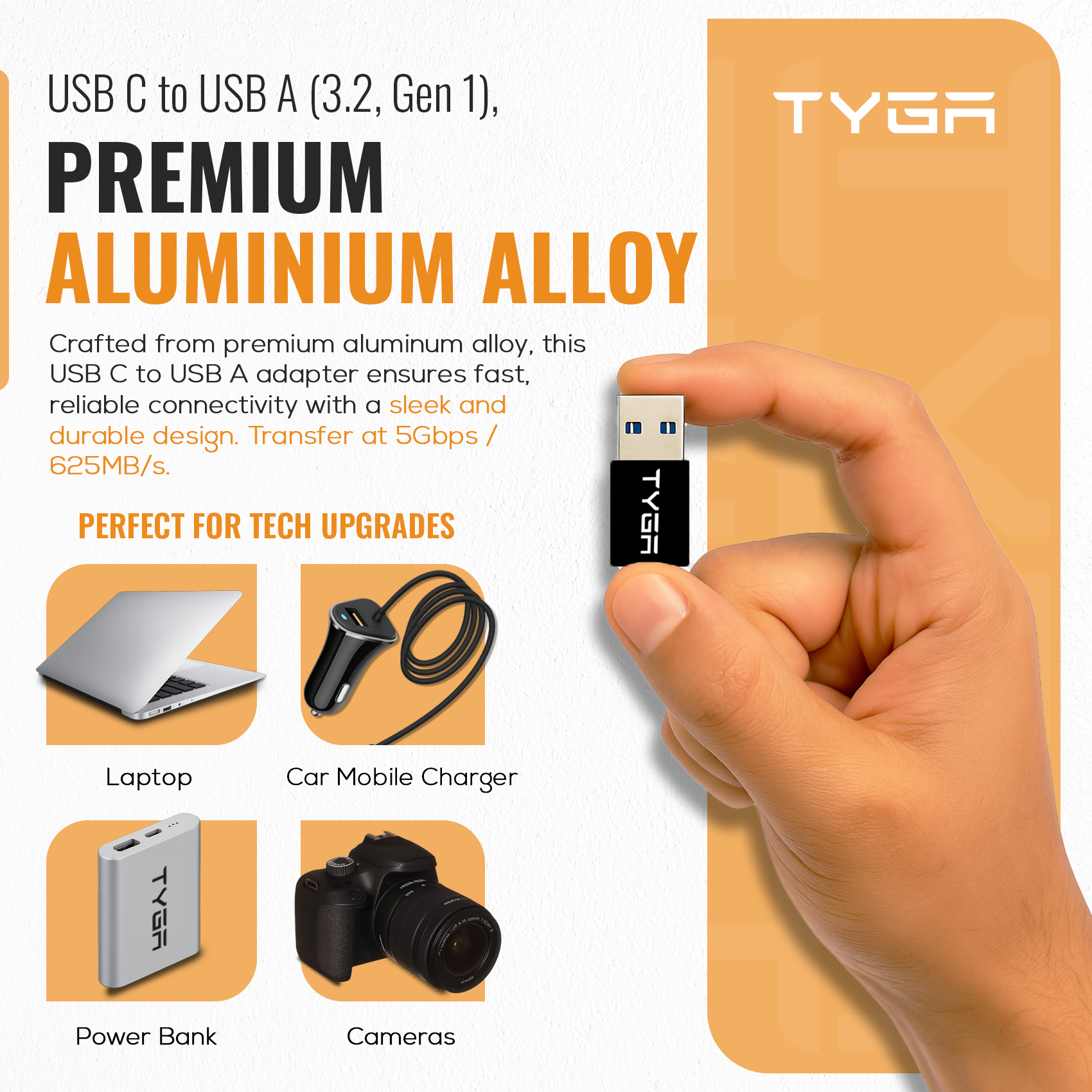 USB-C to USB-A Adapter, 5Gbps, 3.0/3.2 Data Transfer, Sync & Charge
