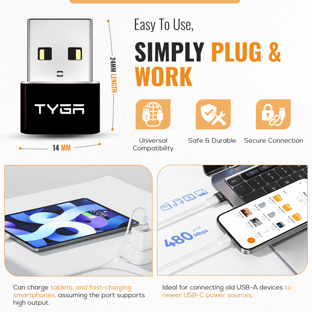 USB-C to USB-A Adapter, 2.0 Sync & Charge