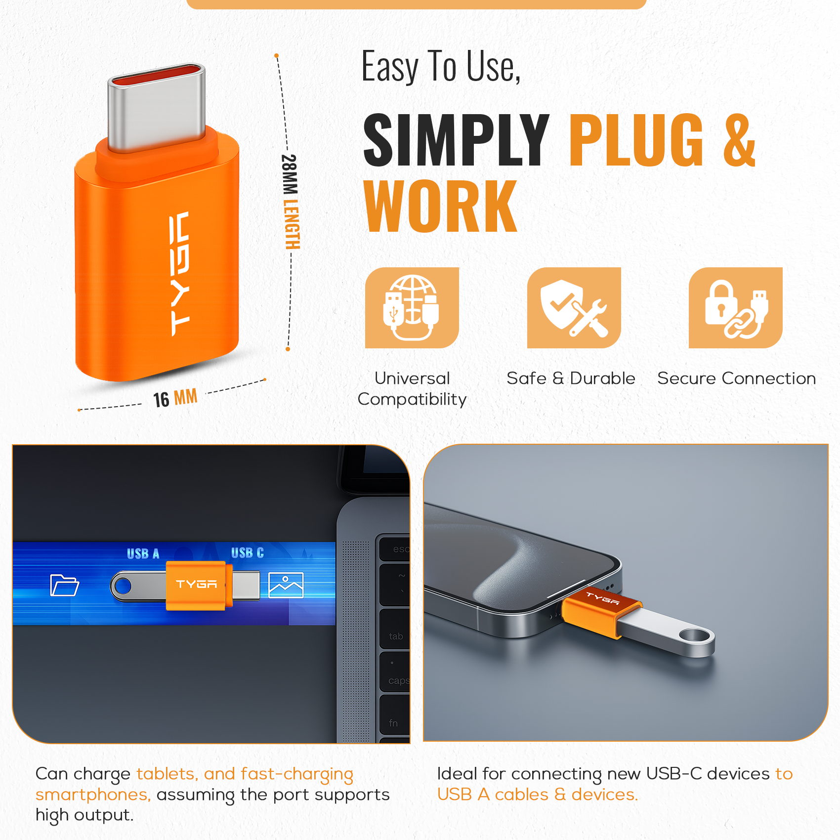 USB-A to USB-C Adapter, 5Gbps Data Transfer, Fast Charging