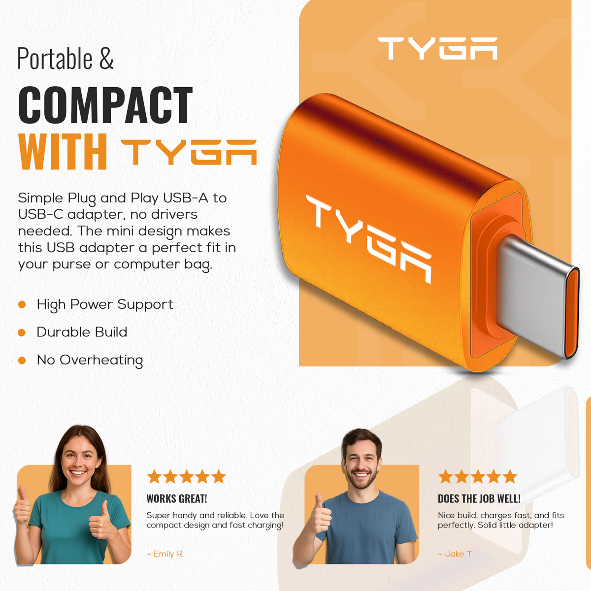 USB-A to USB-C Adapter, 5Gbps Data Transfer, Fast Charging