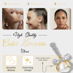 White Pearl Bow Drop Earrings, Gold Tone Crystal Bow Dangle, 1 Pair