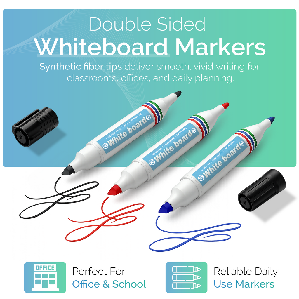 Double Sided Whiteboard Markers, Bullet & Chisel Tip, Pack of 10