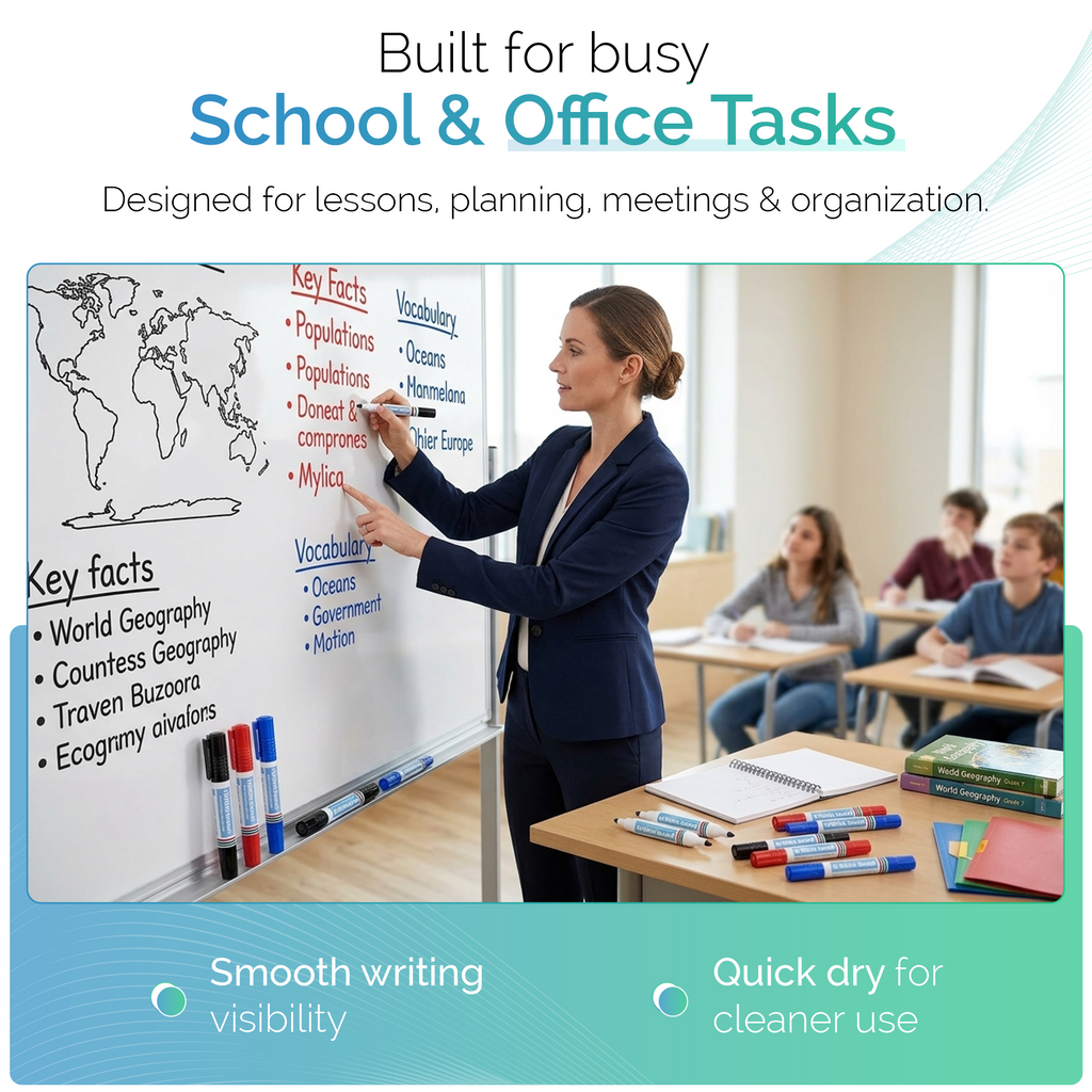 Double Sided Whiteboard Markers, Bullet & Chisel Tip, Pack of 10