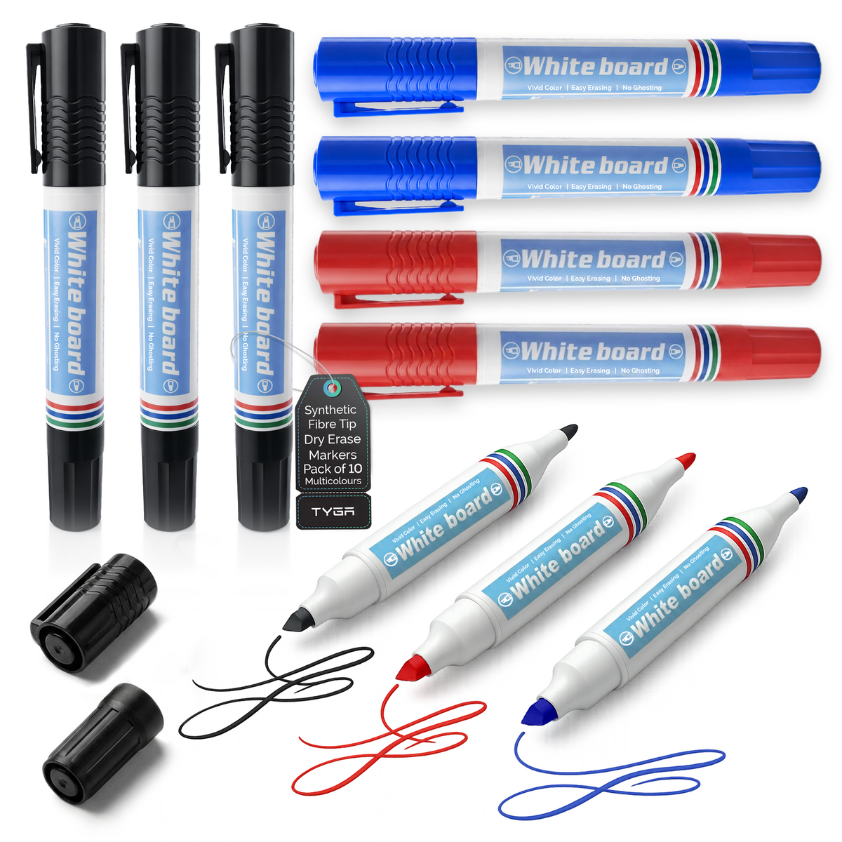 Double Sided Whiteboard Markers, Bullet & Chisel Tip, Pack of 10