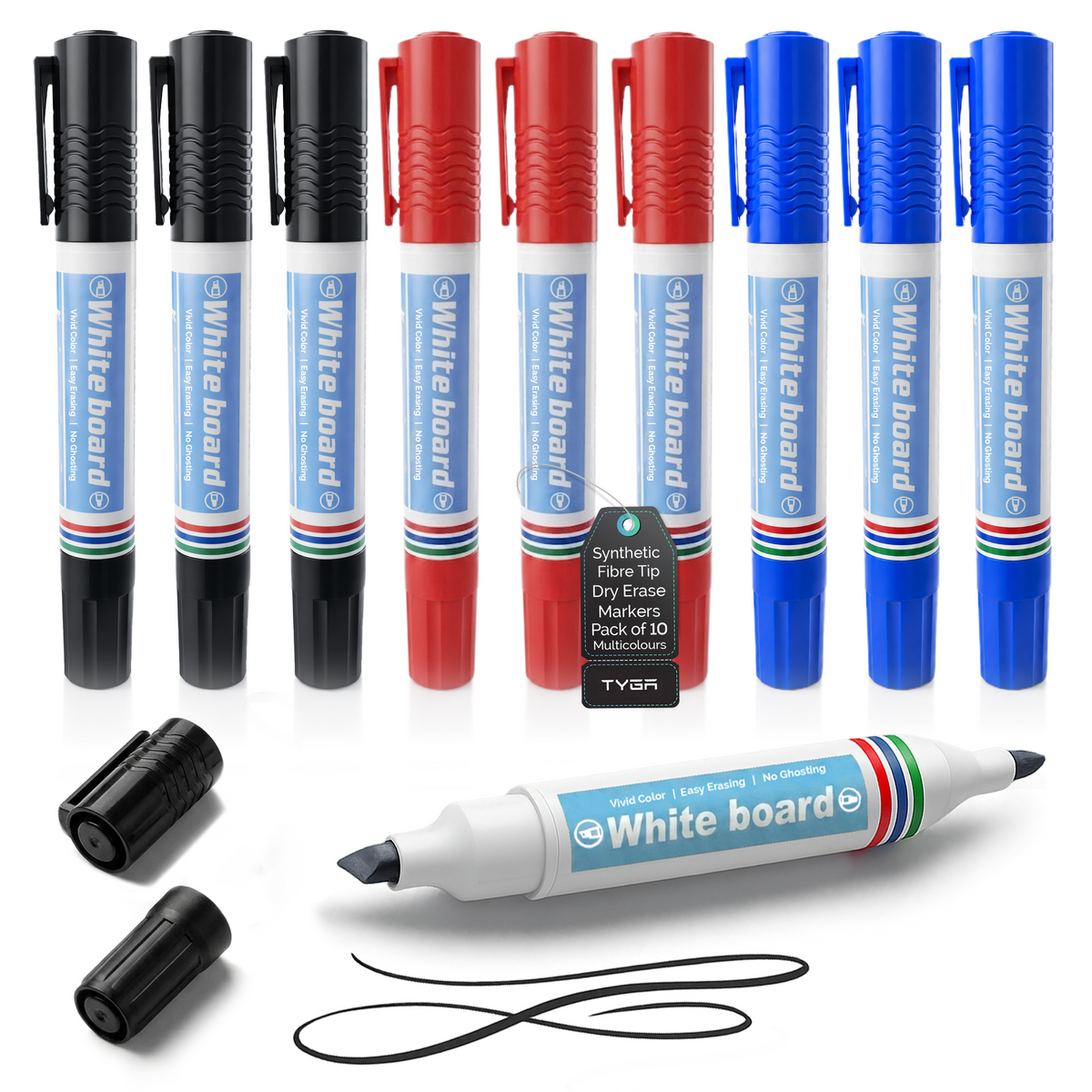Double Sided Whiteboard Markers, Bullet & Chisel Tip, Pack of 10
