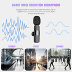 Wireless Lavalier Microphone Set, Noise Cancelling, USB-C, Black, 1 Pair