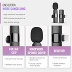 Wireless Lavalier Microphone Set, Noise Cancelling, USB-C, Black, 1 Pair