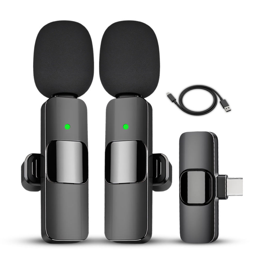 Wireless Lavalier Microphone Set, Noise Cancelling, USB-C, Black, 1 Pair