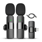 Wireless Lavalier Microphone Set, Noise Cancelling, USB-C, Black, 1 Pair