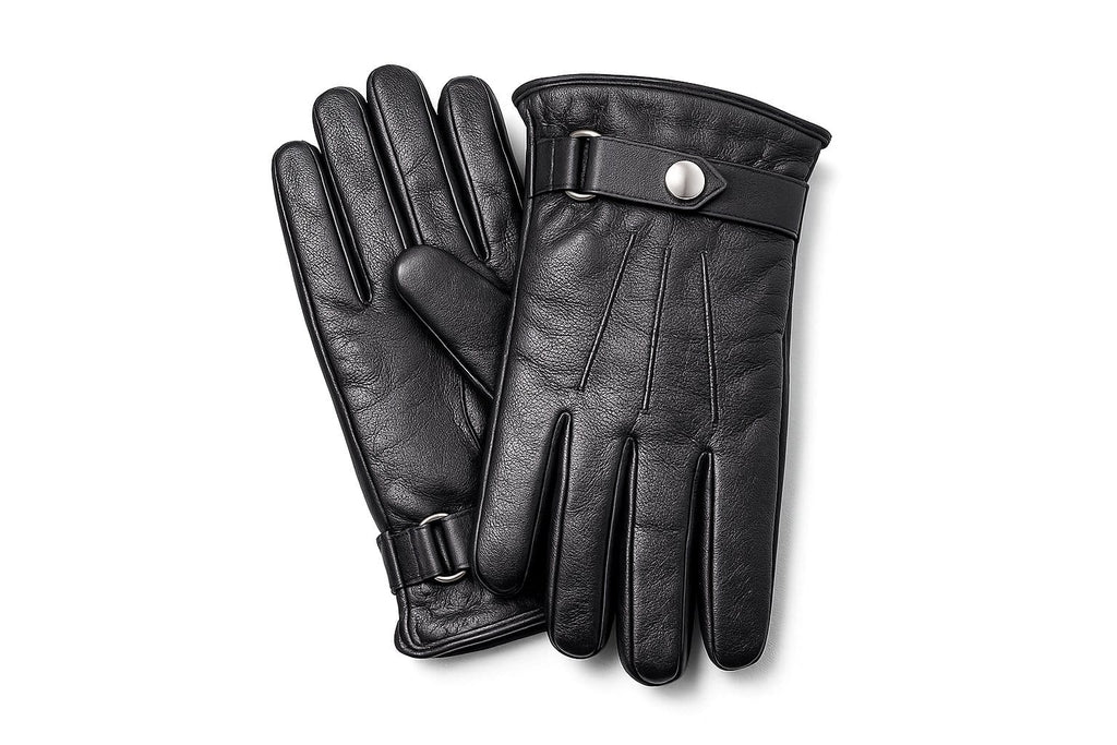 Genuine Leather Gloves for Men, Stud Strap with 3-Point Stitch Detail