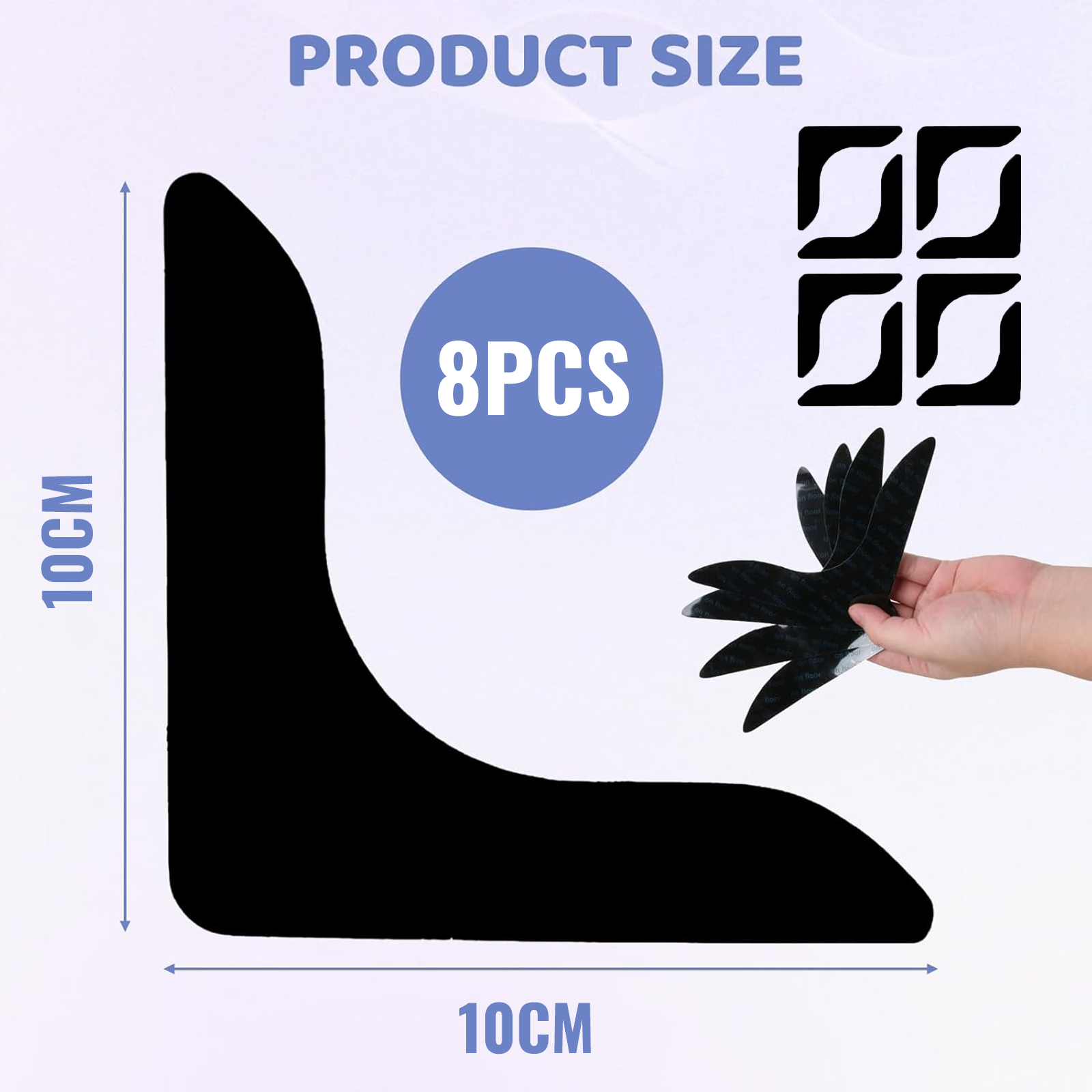 Anti Slip Carpet Stickers, Strong Adhesive Pads, Black, Pack of 8