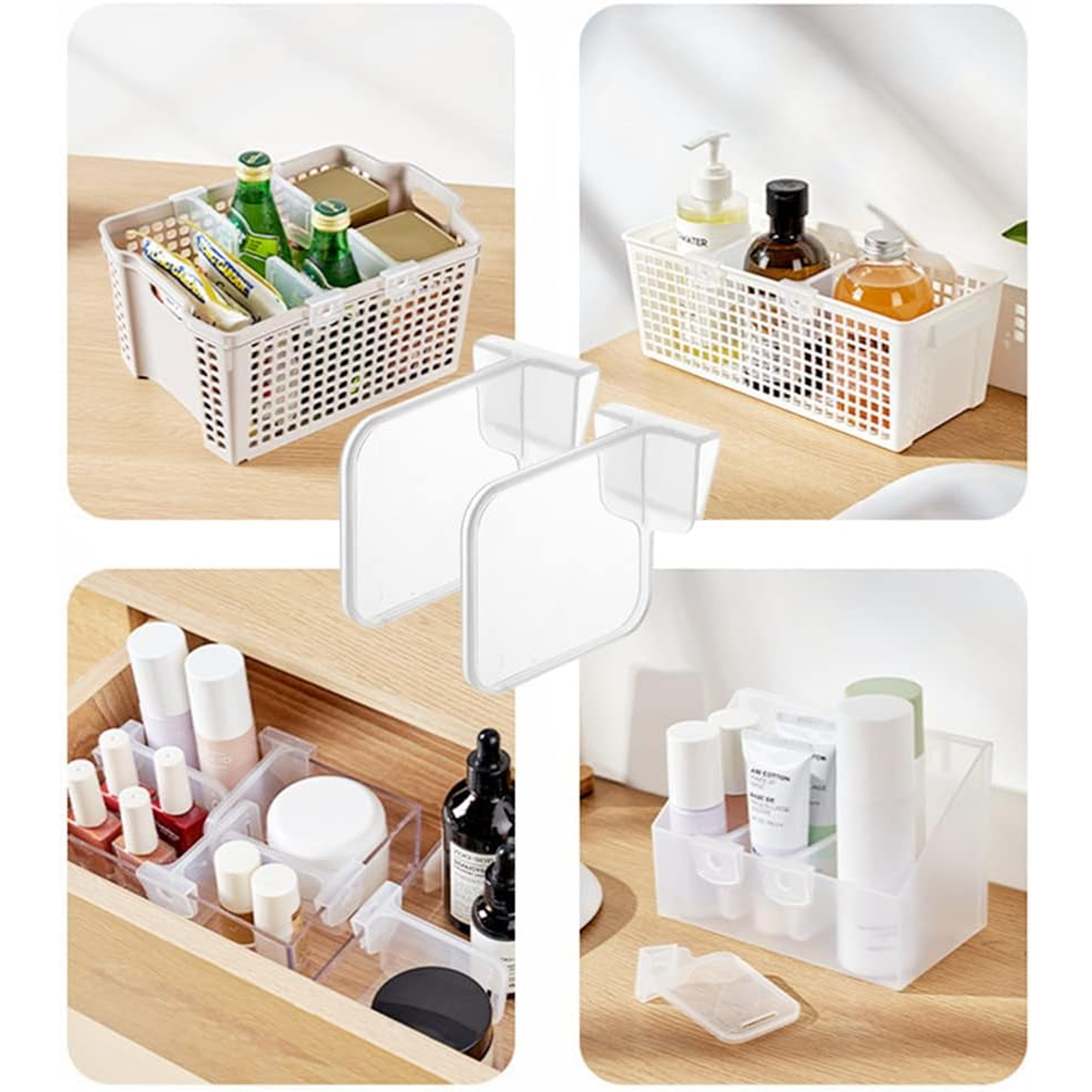 Adjustable Refrigerator Door Organisers, Transparent Space Saving Shelves, Pack of 4