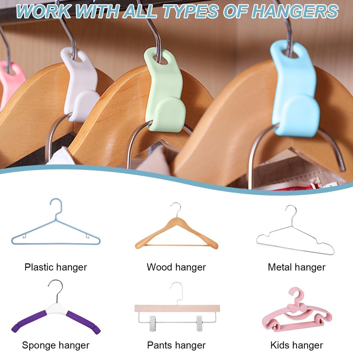 Clothes Hanger Connectors, Space Saving Closet Hooks, White, Pack of 10
