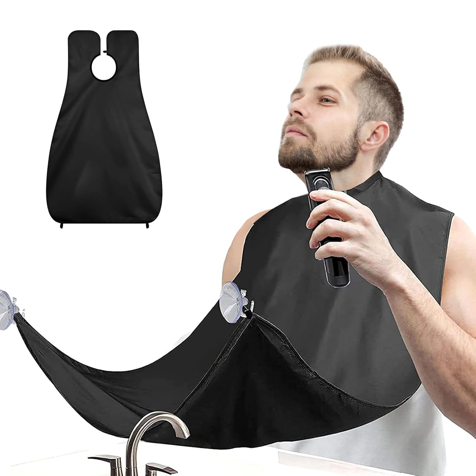 Beard Shaving Apron Cape, Waterproof Hair Catcher, Black