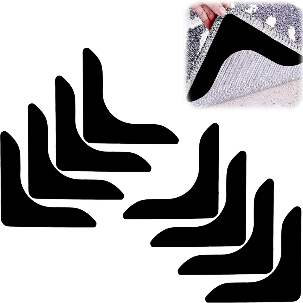 Anti Slip Carpet Stickers, Strong Adhesive Pads, Black, Pack of 8