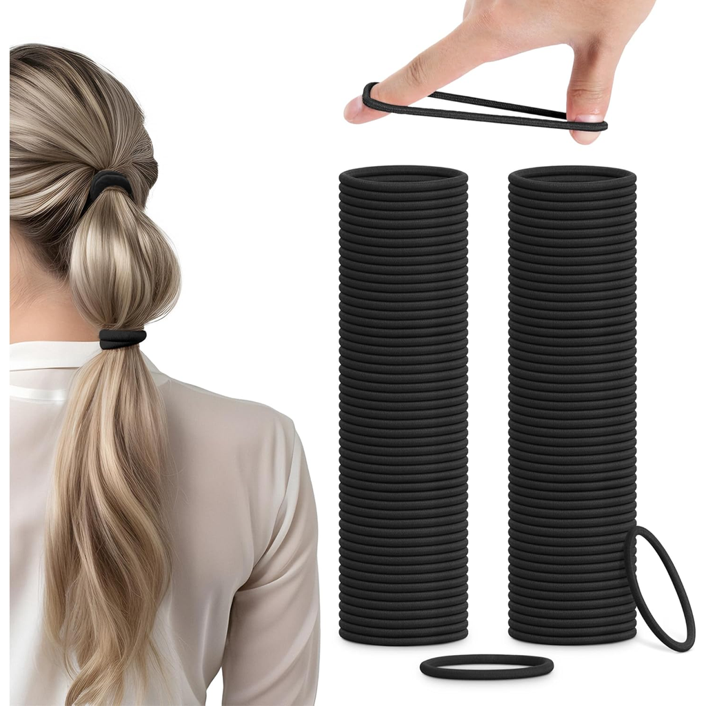 High Elastic Hair Bands, Seamless Soft Hold, Black, Pack of 50