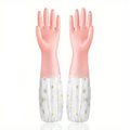 Floral Long Sleeve Rubber Gloves, Reusable & Flexible, 1 Pair