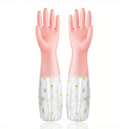 Floral Long Sleeve Rubber Gloves, Reusable & Flexible, 1 Pair