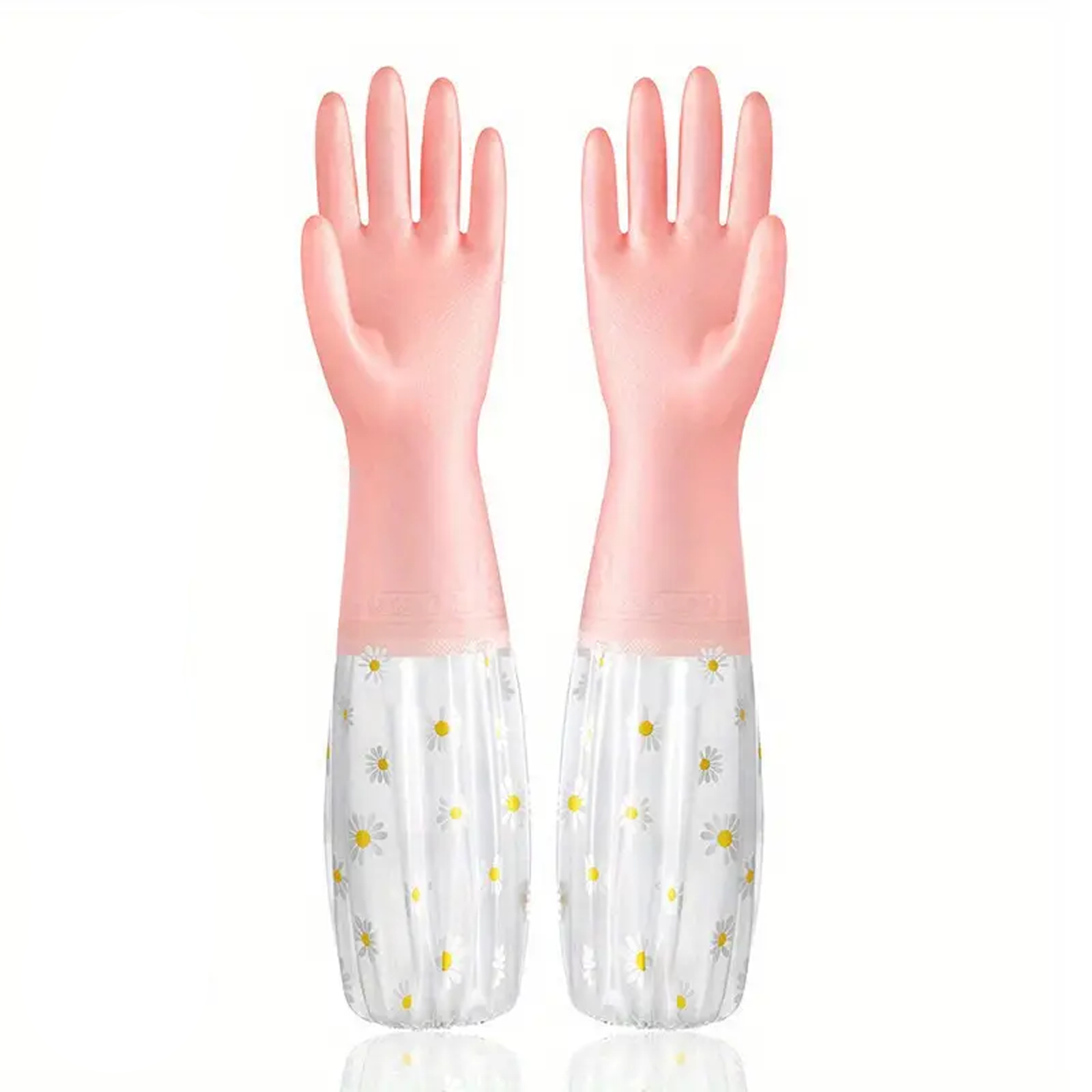 Floral Long Sleeve Rubber Gloves, Reusable & Flexible, 1 Pair
