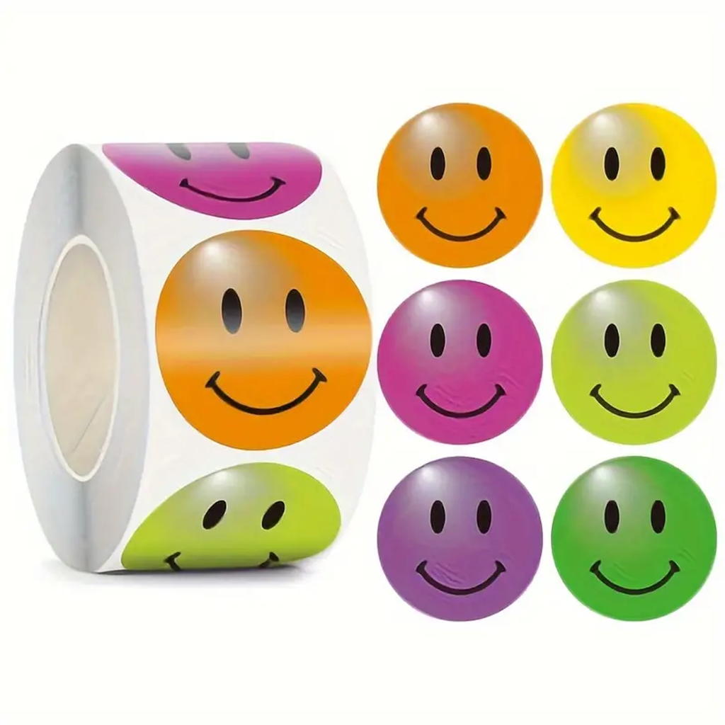 Happy Face Stickers, Self Adhesive Round Labels, Pack of 500