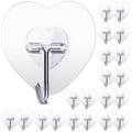 Heart Shaped Adhesive Hooks, Clear Wall Hooks, Pack of 10