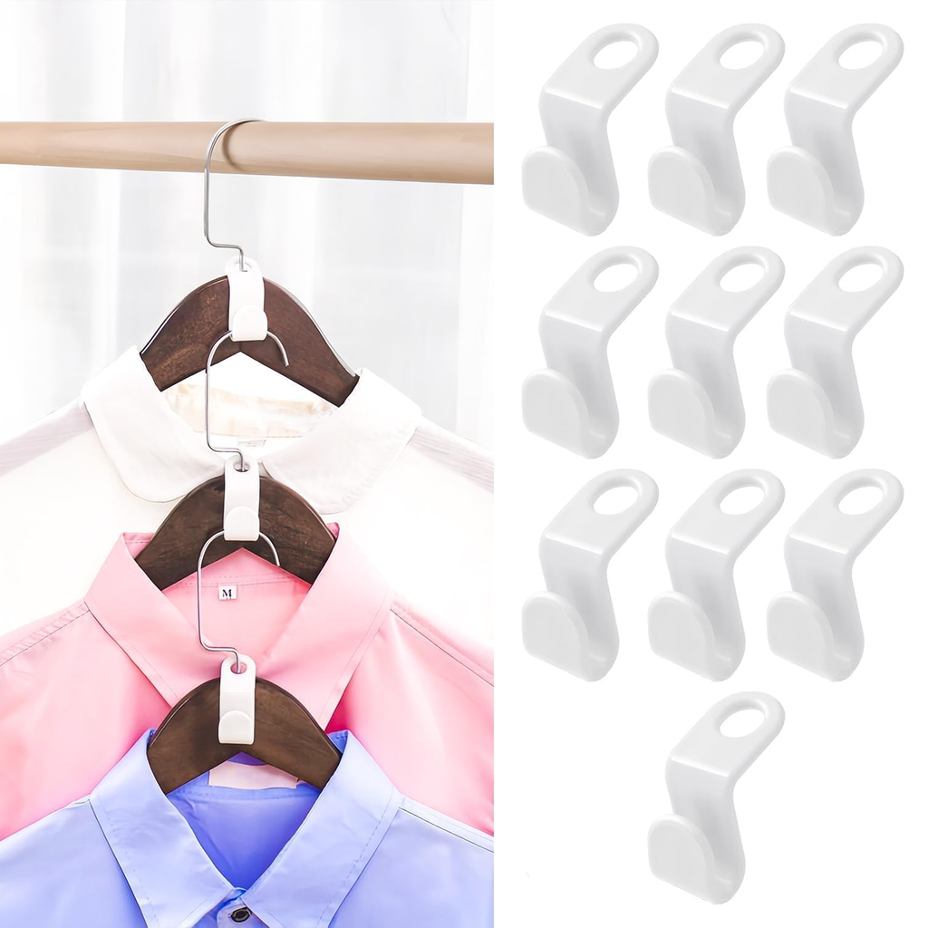 Clothes Hanger Connectors, Space Saving Closet Hooks, White, Pack of 10