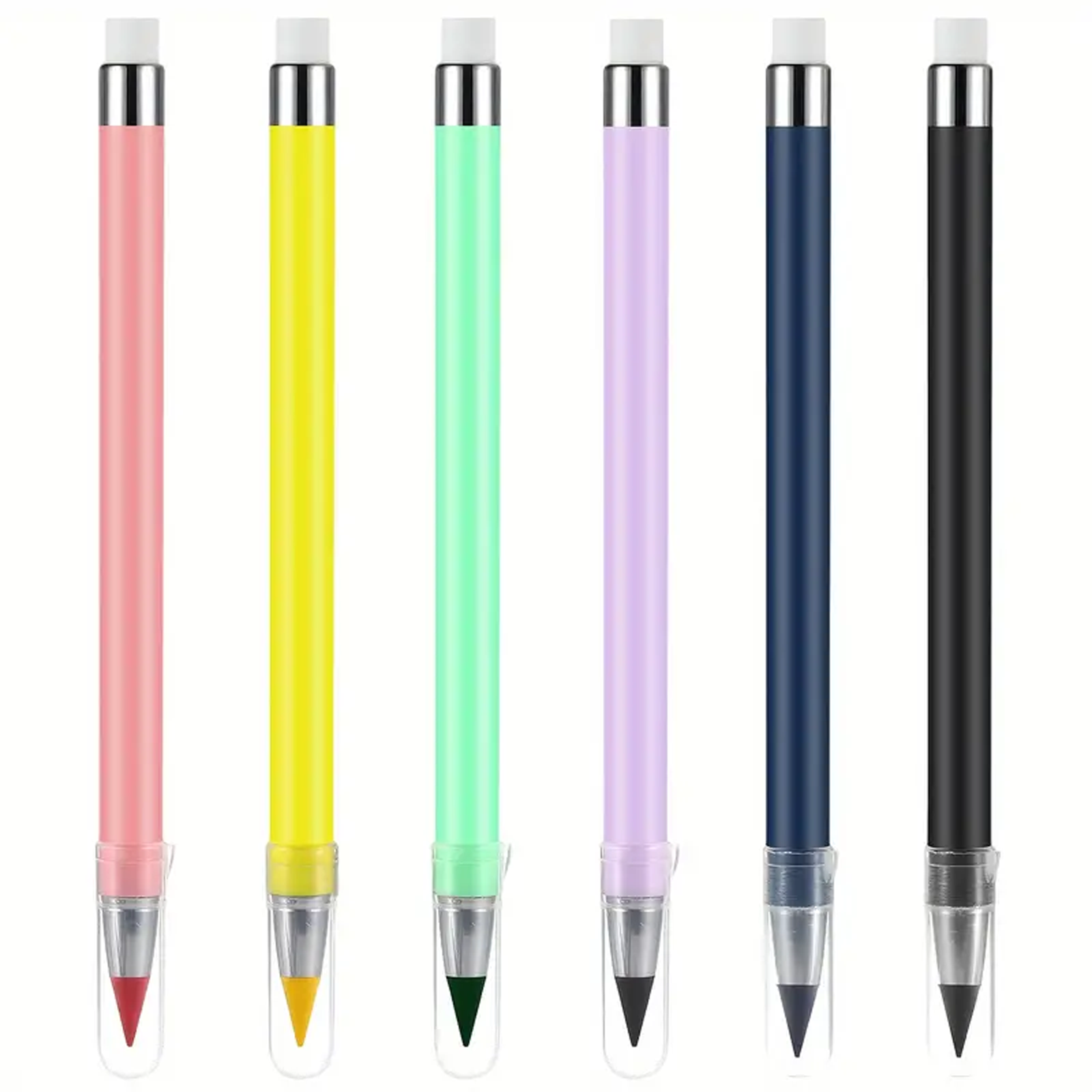 Pencils with Eraser, Reusable Inkless Design, Pack of 6