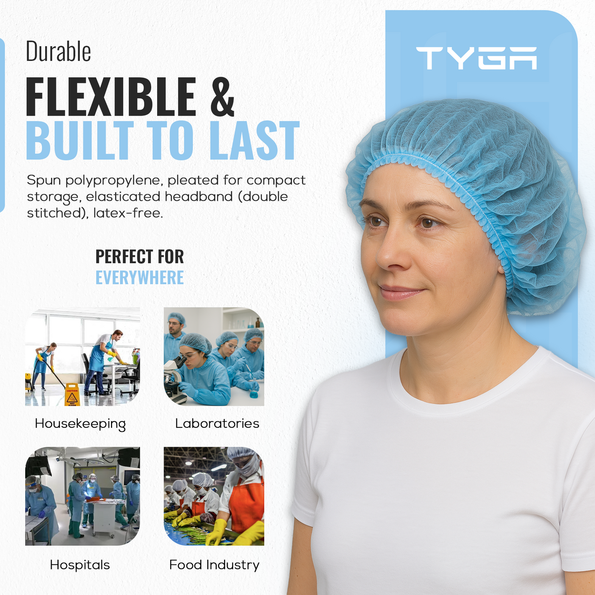 Disposable Non Woven Mob Caps, Elastic Hair Nets, Blue