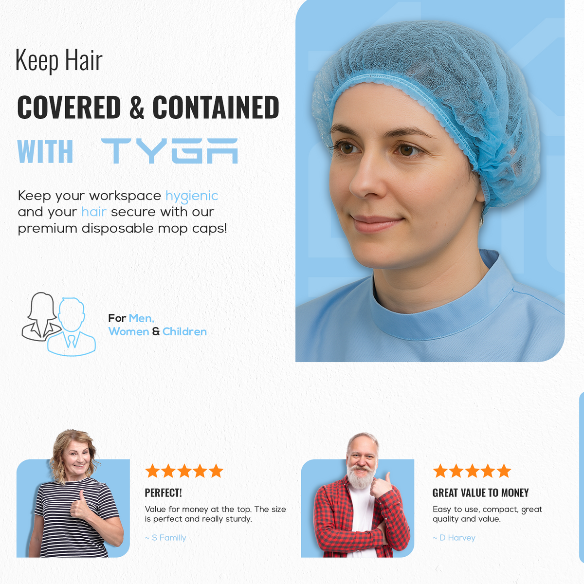 Disposable Non Woven Mob Caps, Elastic Hair Nets, Blue