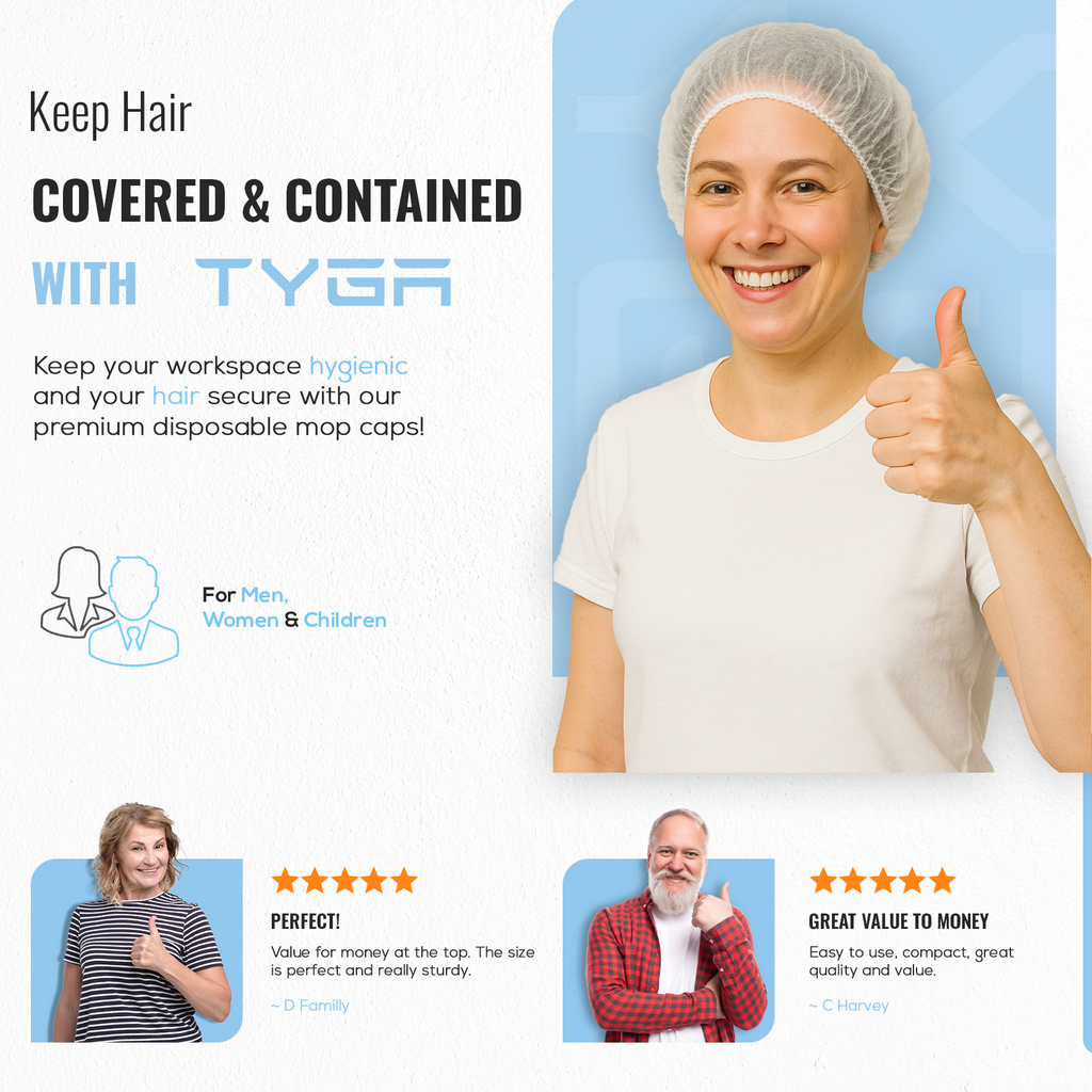Disposable Non Woven Mob Caps, Elastic Hair Nets, White