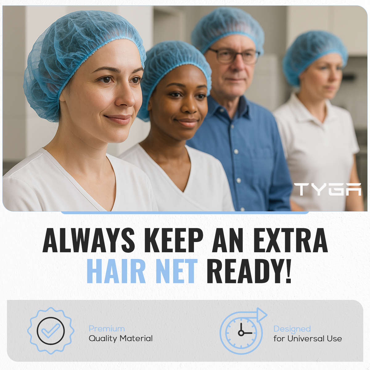 Disposable Non Woven Mob Caps, Elastic Hair Nets, Blue