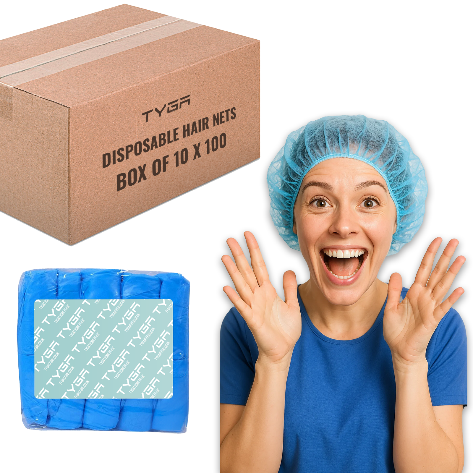 Disposable Non Woven Mob Caps, Elastic Hair Nets, Blue